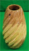 Signed 10" Swirl Cut Wooden Vase