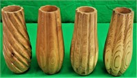 4 Signed 10" Wooden Vases Various Designs