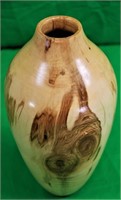 Signed 11" Blond Colored Wooden Vase
