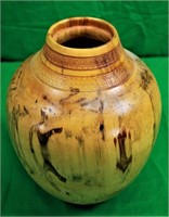11" Wooden Vase w/Design Etched Around Top