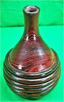 Signed 11" Red Genie Shaped Wooden Vase