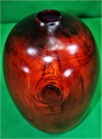 Signed 10" Red Wooden Vase