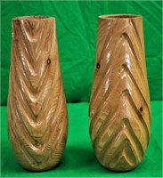 2 10" Swirl Design Signed Vases