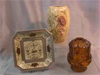 Votive Candle Holder, Vase, Painted Plate