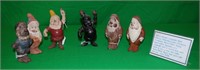 6 Hard Rubber 7 Dwarfs Figurines Circa 1958