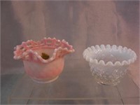 Opal Snack Bowl & Salmon Tinted Lace Edged Bowl