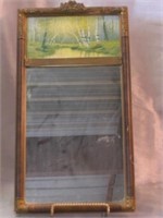 Antique Mirror w/Print Top -Brass Accented Frame