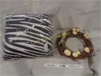 2 New Pillows & Wreath Decor