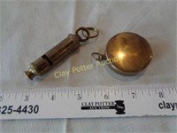 Vintage Brass Compass & Whistle