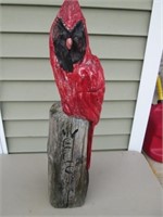 Carved Wooden Cardinal Yard Statue