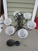 6 Bulb Glass & Metal Chandelier - Untested
