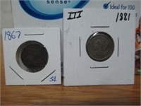 1867 & 1881 Three Cent Nickels
