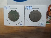 1867 & 1888 Shield Nickels