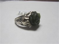 925 Silver Connemara Stone Size 8 Green Rose Ring