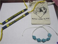 Peace,Love,Planet Turtle Rope Bracelet & 2 W. Va.