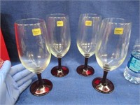 4 new french crystal-ruby stemmed glasses