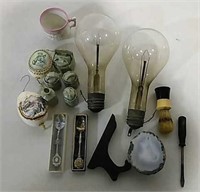Box of misc light bulbs,  spoons, and more