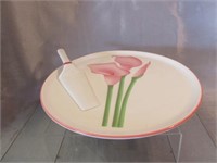 Footed Ceramic Cake Plate w/Serving Spatula
