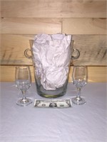 Glass Wine Chilling Bucket & 2 Wine Glasses