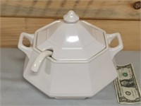 White Ceramic Serving Bowl and Ladle