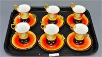 Set of Six Cabinet Style Cocoa Cups and Saucers