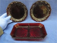 ruby red cape cod section plate & (2) 7in plates