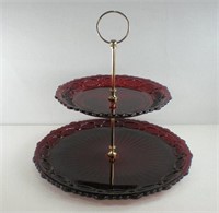 nice ruby red cape cod 2-tier serving tray