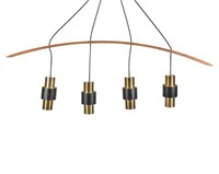 Teak and Brass Four Light Hanging Fixture