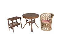 Rattan Chair and Two Tables