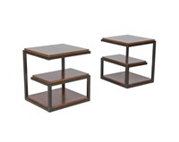 Iron and Teak Three Tier Pair End Tables