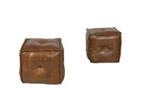 Pair Tufted Leather Ottomans