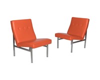 Chrome and Vinyl Pair Lounge Chairs