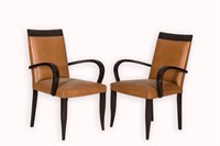Art Deco Pair Leather Arm Chairs