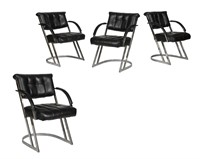 Chrome and Leather Cantilever Arm Chairs