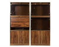 Faux Rosewood and Brass Pair Cabinets