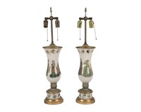 Eglomise and Decoupage Pair Fashion Lamps