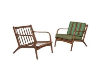 Sculpted Arm Walnut Lounge Chairs