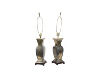 Pewter and Brass Pair Oriental Lamps