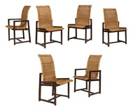 Wicker and Wood Dining Chairs - Set of Six