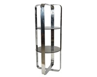 Round Chromed Steel and Glass Etagere