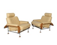 Nelo Sweden Leather Wood and Chrome Chairs
