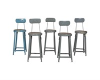 Five Industrial Stools with Backs
