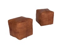 Pair Stitched Leather Ottomans