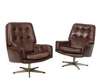 Pair Leather and Chrome Swivel Chairs