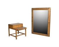 Henredon Brass and Oak Mirror and Step Table
