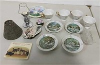 Four saucers, four cups and misc items