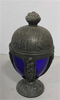 Pewter jar with cobalt blue insert
