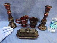 ruby red cape cod lot (candles-butter-sug/creamer)