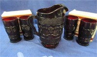 nice ruby red cape cod pitcher & tumbler set