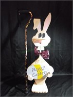 Walking Cane and Easter Bunny Wood Decor